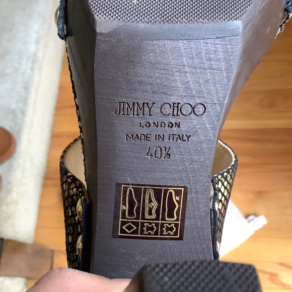 JIMMY CHOO ULRIKA Metallic Leather Studded Wooden Heel Slide Sandals SZ 40.5/9.5 - Picture 15 of 16